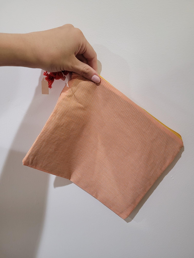 Orange grid zip makeup pouch - HE-055