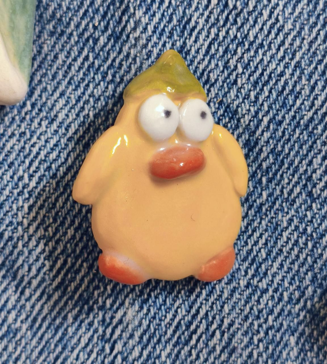 Handcrafted Yellow Duck Ceramic Brooch Pin