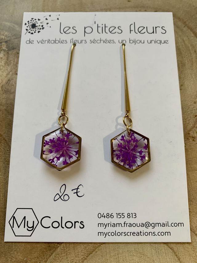 Mauve : boucles d'oreilles pendantes
