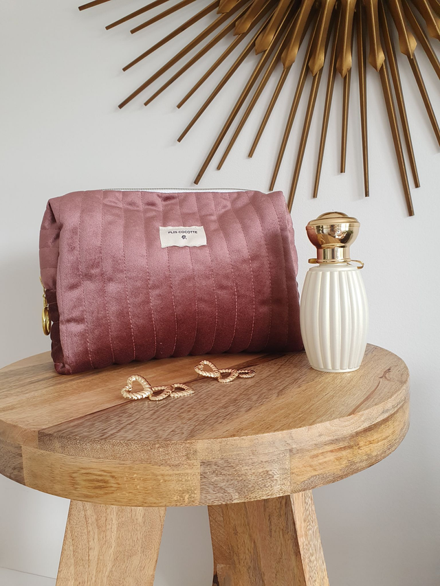 Violette  la trousse de toilette en velours rose/vert