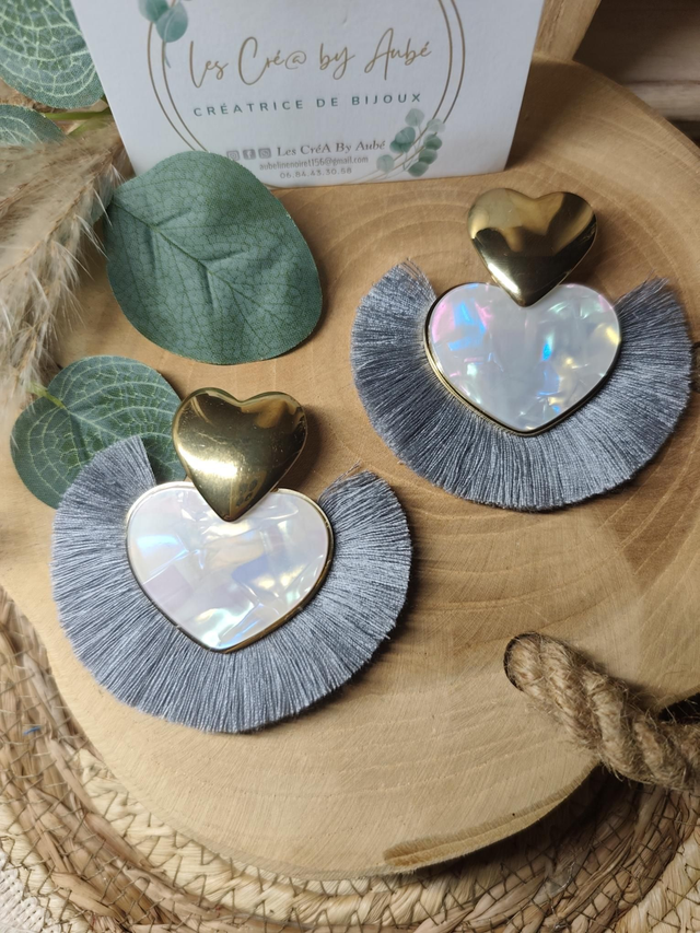 BO BIG COEUR NACRE/ ACIER INOXY GOLD / POMONS GRIS 0000659