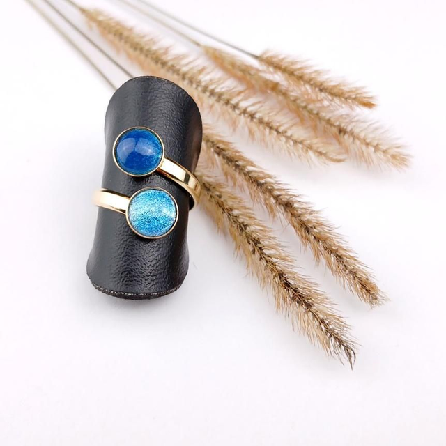 Bague 2 Perles d'émail en Argent Plaqué Or 