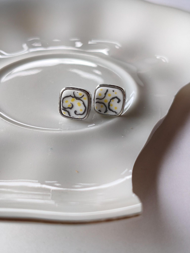 Boucles d&#039;oreilles carrées - porcelaine - Limoges - no.2