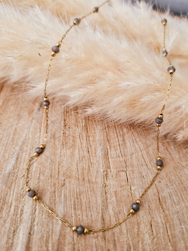 Collier perlée "L'élégant" - Modèle doré et taupe