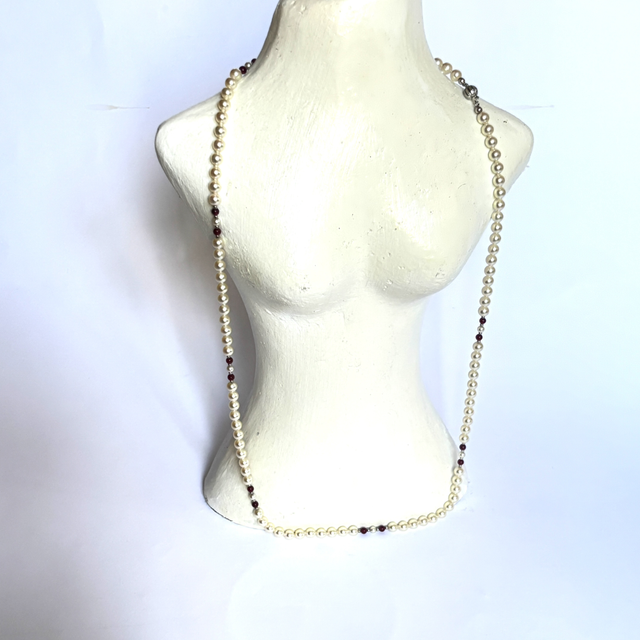 Glasperlen Collier mit Granat Perlen Dior Style