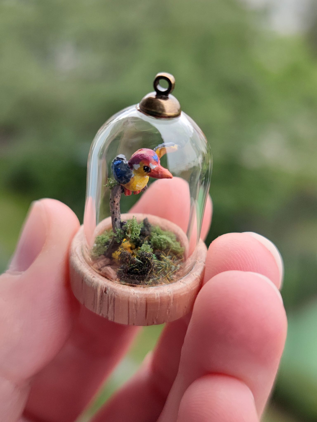 Oriental dwarf kingfisher - one of a kind miniature diorama jewelry