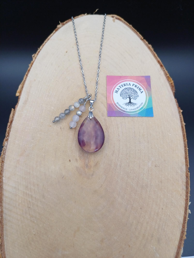 Collier fluorite / labradorite / quartz rose
