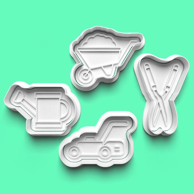 Gardening Cookie Cutter Embosser Set of 4 Cutters &amp; Stamps Biscuit Mould Debossed Sugar Biscuits