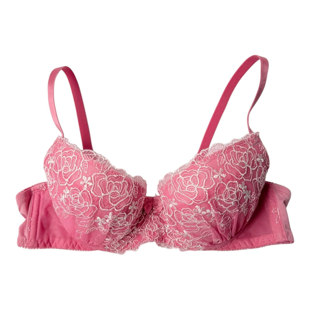 Pink + white floral embroidered Japanese Bra UK 32A   