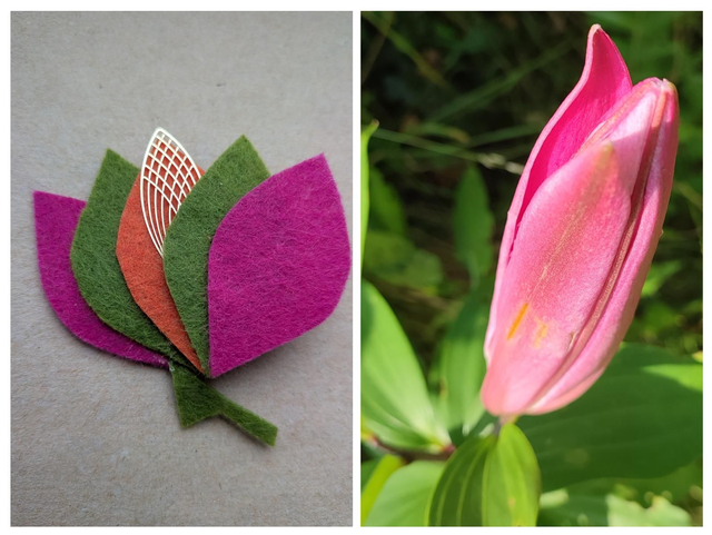 Broche fait main" tulipe 🌷"en feutrine et acier inoxydable doré, pièce unique 