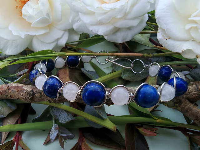 Bracelet antique pierre de lune et lapis lazuli
