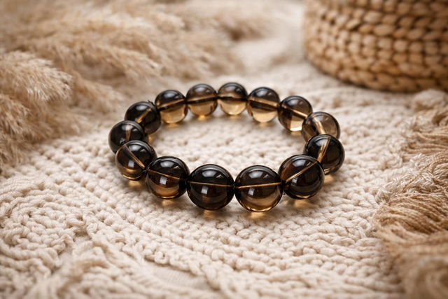 Bracelet en quartz fumé naturel – perles 15 mm