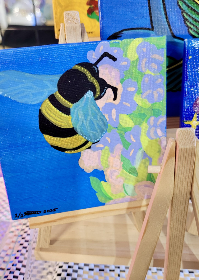 Original Mini Canvas Painting – Bee and Flowers