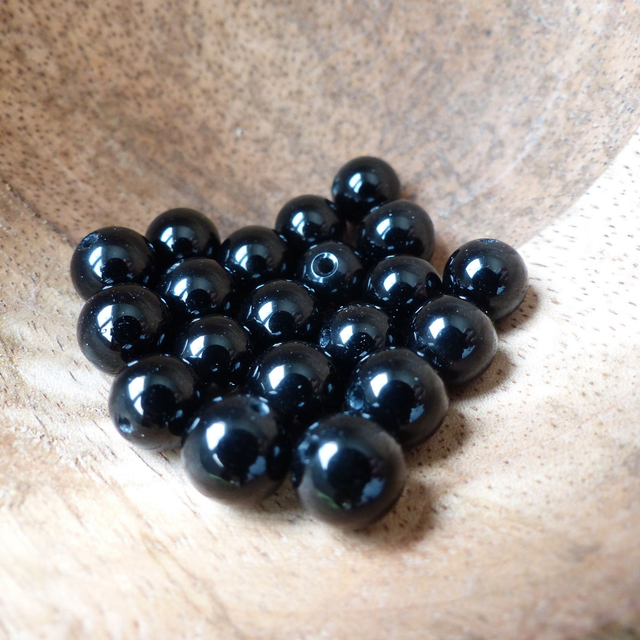 Obsidienne Noire Perles Rondes Polies - A l&#039;unité