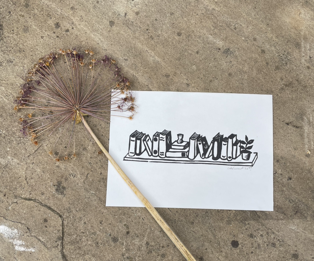 Book Shelf Mini Lino Print