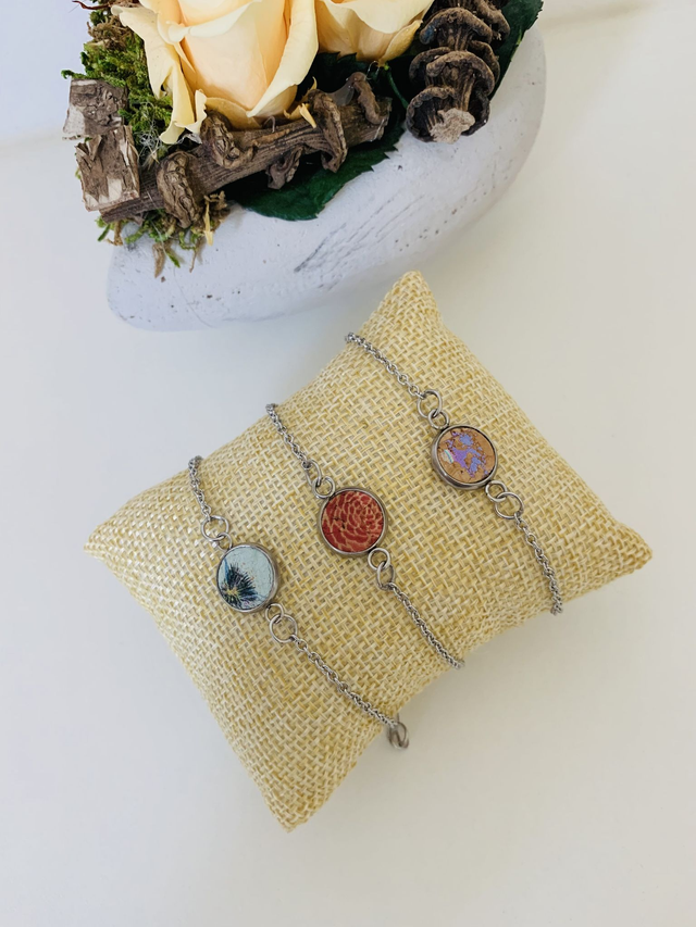 Bracelet chaîne acier inoxydable argenté et liège