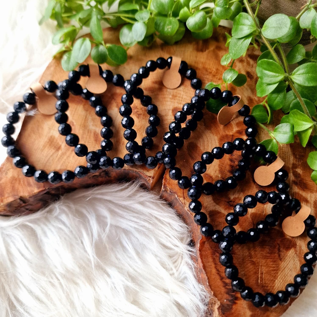 Black obsidian faceted beaded bracelet 8mm
