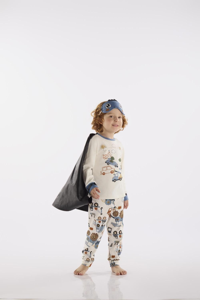 Pijama Carros com Capa removível e tapa olhos 