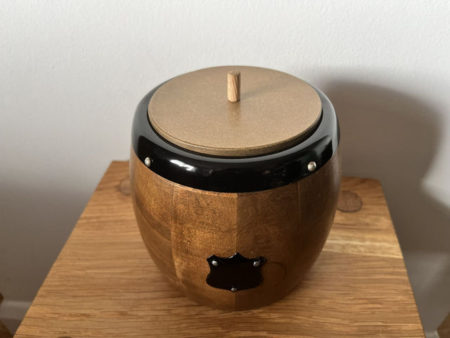 Mid 20-Century Vintage Wood Biscuits Barrel.