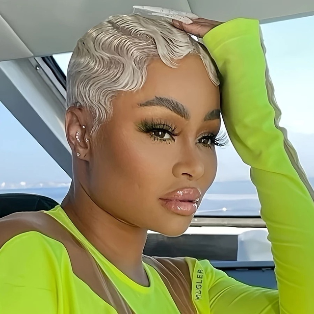 Women 180% Density Chic Finger 613 Blonde Pixie Cut Wig
