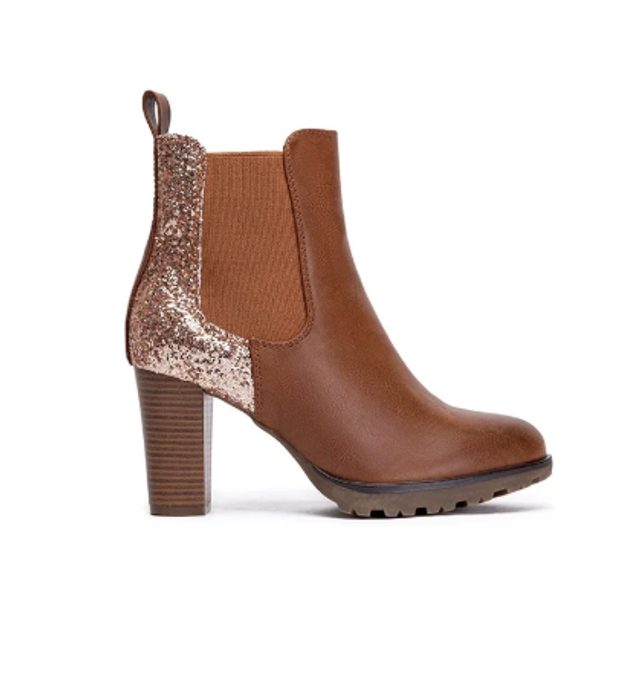 Bottines camel paillettées