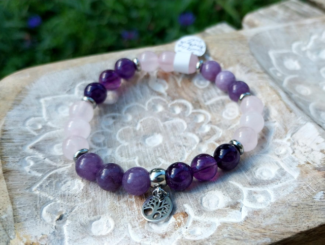 Bracelet Améthyste, Quartz rose et Angélite