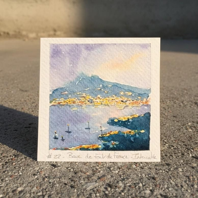 Aquarelle mini - Nouvelle aube sur la Baie de Fort de France