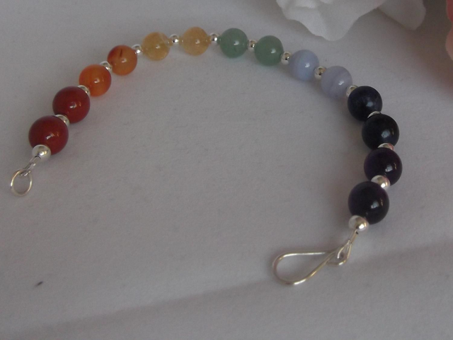 7 Chakra gemstone and sterling silver bead bracelet recycled silver clasp