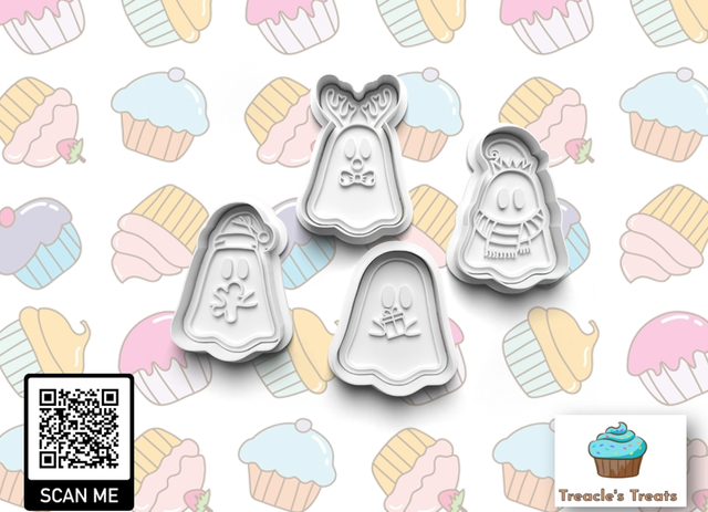 Christmas Ghosts Fondant/cookie stamps with cutters 