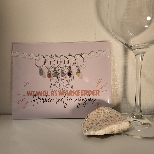 Wijnglas markeerder (set van 6) met edelstenen en Rhinestonekralen (13.002)