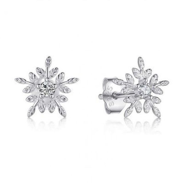 Boucles d&#039;oreilles Marie Perle en argent 925 rhodié flocon de neige