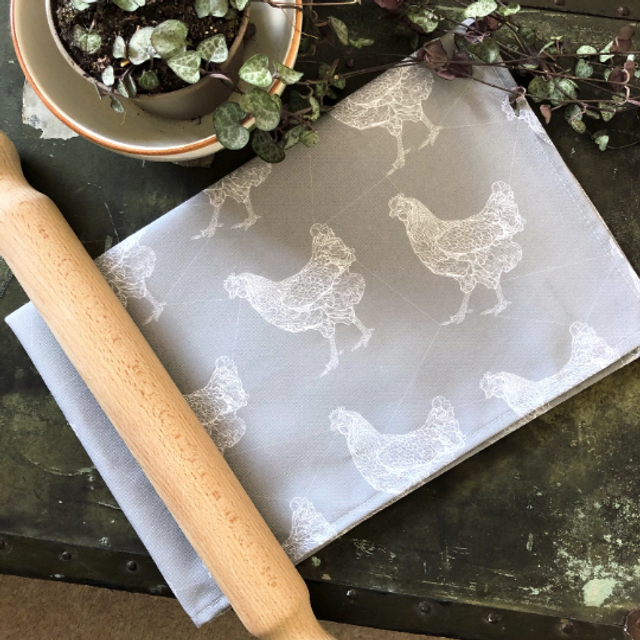 Tea towel - chicken - grey