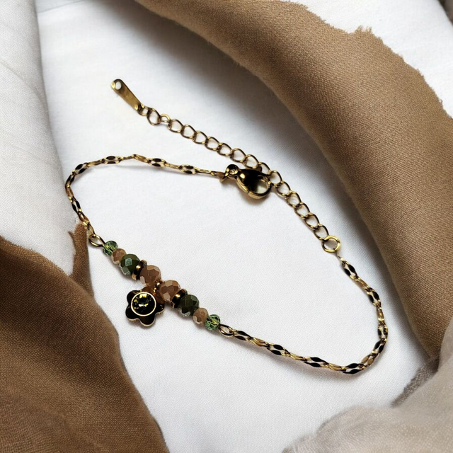 Bracelet acier inoxydable vert kaki et doré