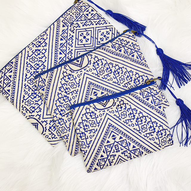 Set de 3 pochettes berbères bleues 