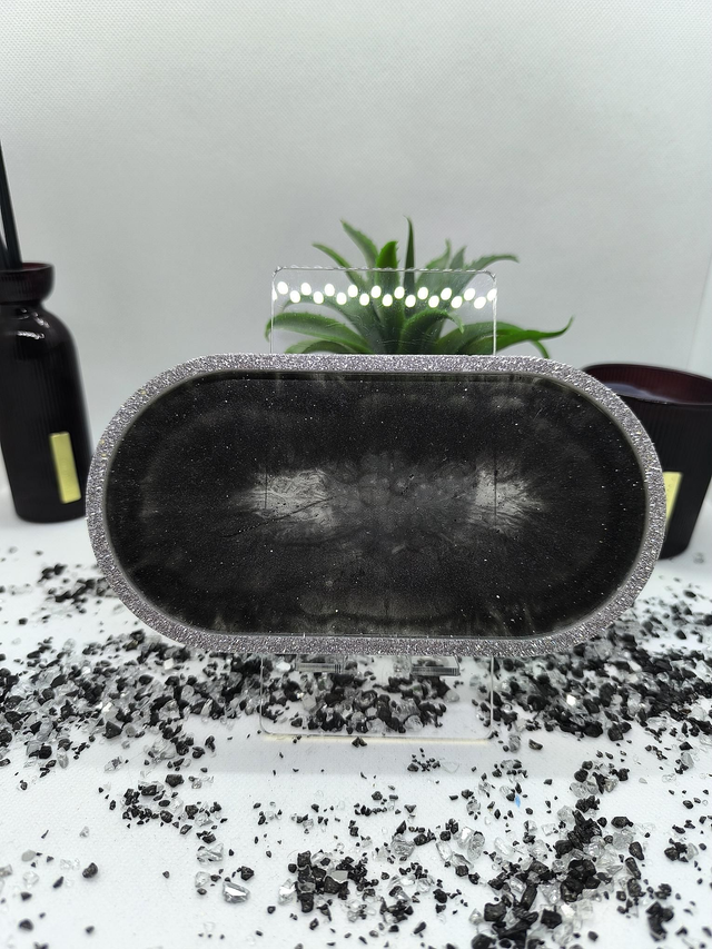 Plateau ovale noir fumée et pailletté argenté