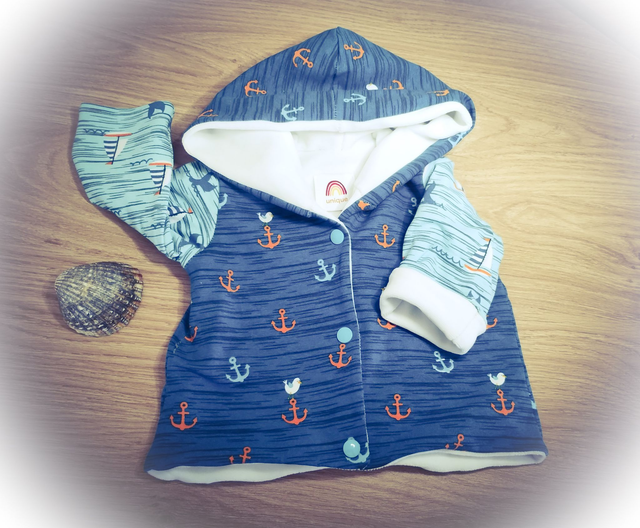  B* 6/9 mois   Gilet réversible "OCEAN ⚓" tout doux et tout chaud évolutif