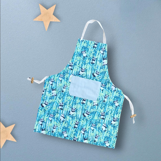 Tabliers de Cuisine ou Activités pour Enfants en Coton Personnalisé réglable motif panda vert