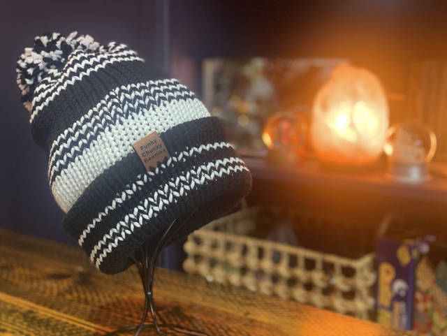 Funky Chunky Beanies Bobble Hat – Midnight Frost – Handmade in Scotland