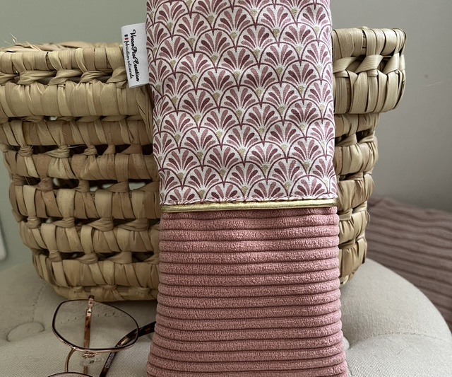 Etui à lunettes doux et molletonné--Velours rose avec touches dorées