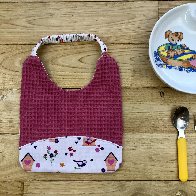 Bavoir rose mésanges, à élastique 