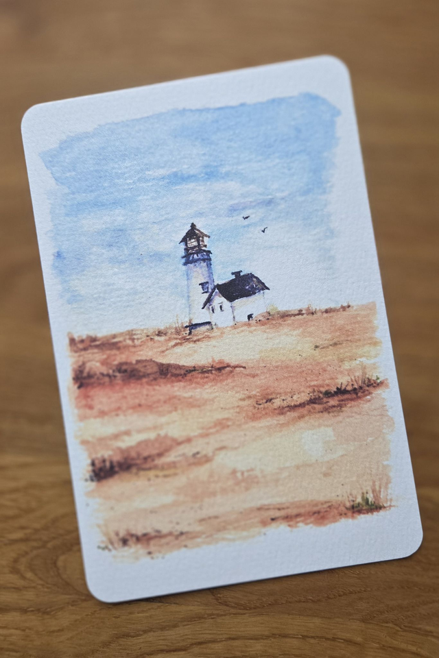Postkarte „Leuchtturm“ | Kunstdruck DIN A6 auf 300g Aquarellpapier | Handgemalte Grußkarte & liebevolle Deko | Hochwertig, handmade