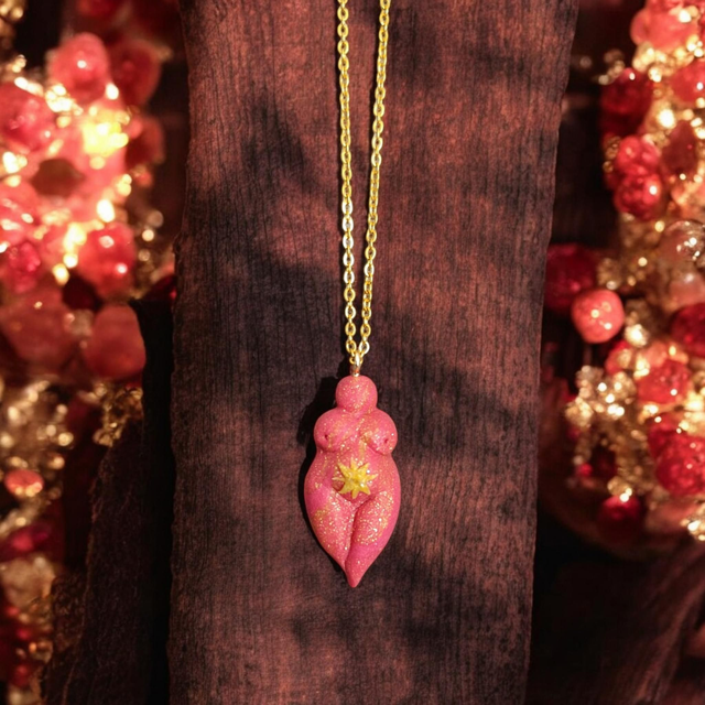 Collier Sacré Déesse Mère ( Rose pailleté / Gold )