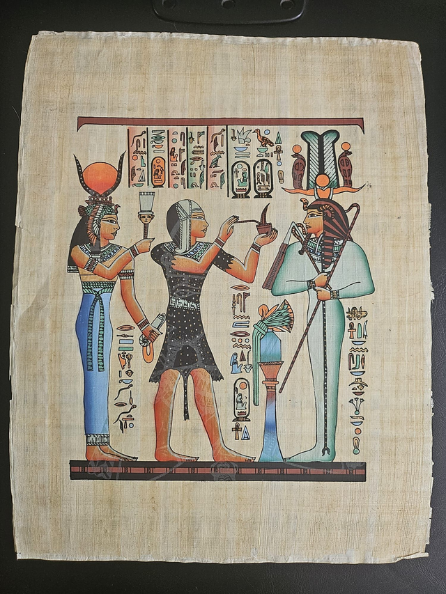 Ancient Egyptian Goddess Hathor &amp; Osiris Papyrus Art – Sacred Offering Scene Wall Decor – 23 × 33 cm