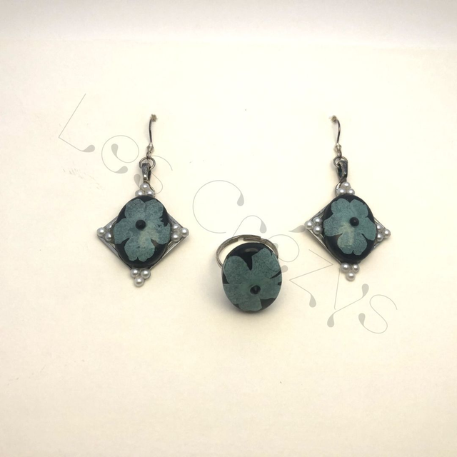 Parure Blue - boucles et bague