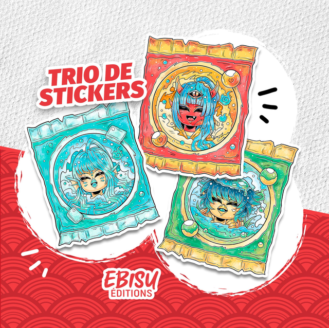 Trio de stickers - Amabie, oni et kappa