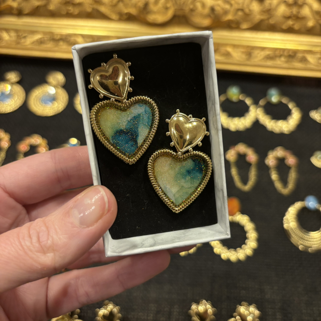 Boucles d’oreilles Ex-Voto bleu&amp;vert