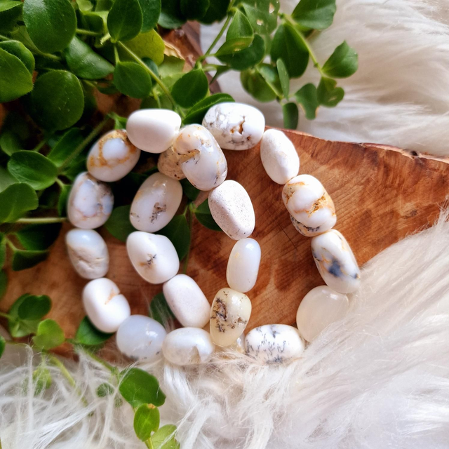 Dendritic Opal Freeform Chunky 12mm Beaded Bracelet 