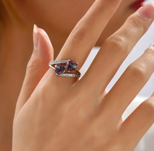 Bague double cœur en acier inoxydable 