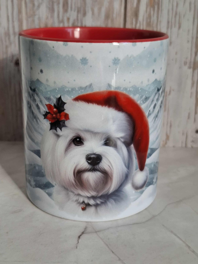 Mug rouge Noël coton de Tuléar