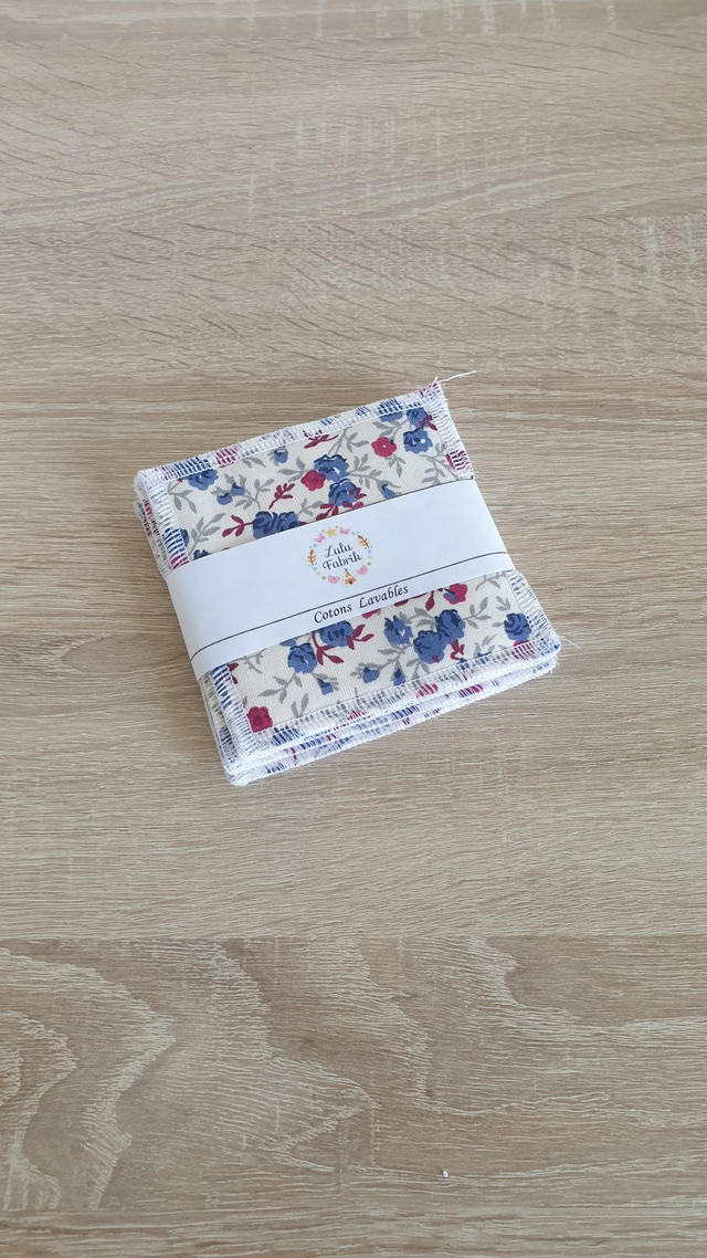 Lot de 4 cotons démaquillants roses bleu rouge 